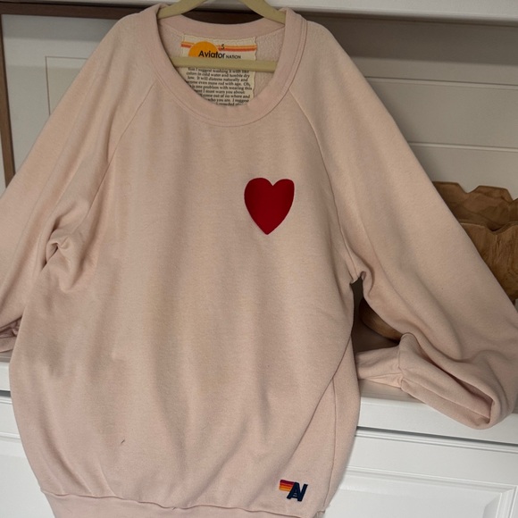 Aviator Nation Sweaters - Aviator Nation Cream Sweater with Red Heart